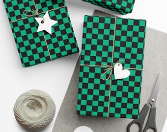 Papel de regalo de anime: a cuadros verdes y negros, ecológico.