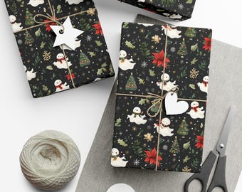 Christmas Ghost Gift Wrap, Holiday Wrapping Paper, Festive Print