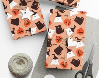 Ghost Halloween Wrapping Paper, Playful Spooky Gift Wrap