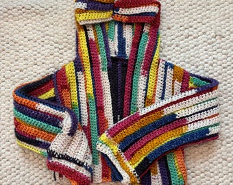 Cardigan con cappuccio all'uncinetto grosso / Maglione oversize