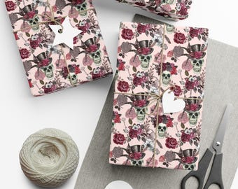 Victorian Gothic Wrapping Paper: Pink Halloween, Skulls & Roses