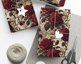 Gothic Roses Wrapping Paper, Dark Floral Gift Wrap