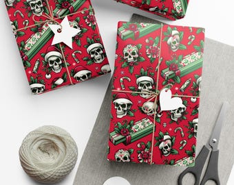 Christmas Skull Gift Wrap, Gothic Holiday Wrapping Paper