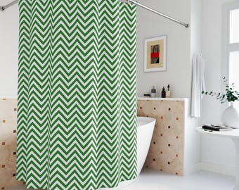 Green Chevron Shower Curtain: Vibrant Polyester Fabric