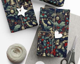 Papel de regalo con murciélagos navideños, papel de regalo gótico para las fiestas