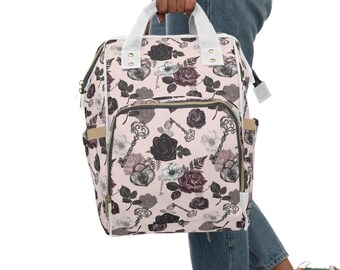 Gothic Floral Diaper Backpack: Gender Neutral Baby Bag