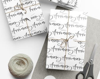 Papel de regalo de feliz aniversario, elegante envoltorio para regalos