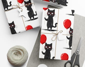 Schwarze Katzen Ballon Geschenkpapier, wunderliche Geschenkverpackung