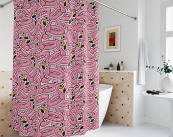 Pink Flamingo Shower Curtain, Tropical Bathroom Decor