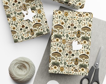 Bumblebee Gift Wrapping Paper, Honeycomb Floral Design