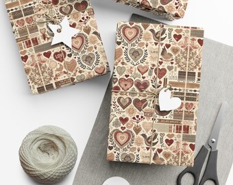 Rustic Valentine Wrapping Paper - Vintage Heart Designs