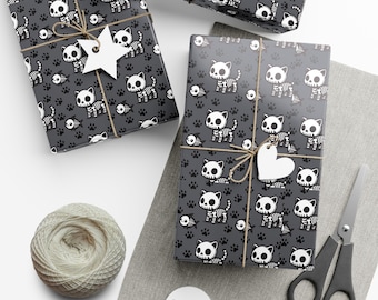 Kawaii Goth Kitty Wrapping Paper - Dark Holiday Gift Wrap