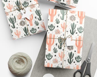 Cactus Print Wrapping Paper, Desert Inspired Gift Wrap