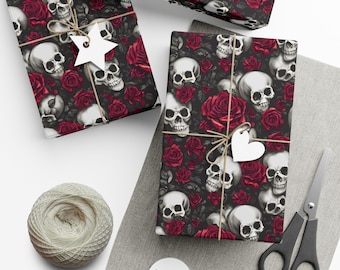Gothic Roses Wrapping Paper - Elegant Skull Gift Wrap