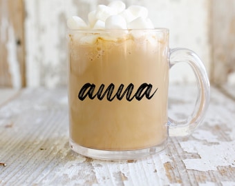 Personalized Clear Glass Coffee Mug, Custom Name, 10oz
