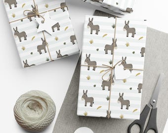 Cute Donkey Wrapping Paper, Kids Birthday Gift Wrap