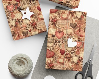 Rustic Valentine Wrapping Paper: Vintage Heart & Floral Design