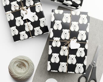 Polar Bear Print Gift Wrap, Winter Birthday Wrapping Paper