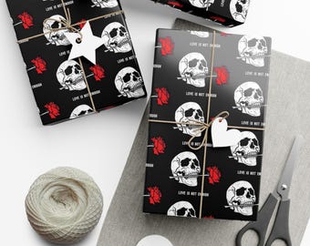 Gothic Skull & Rose Gift Wrap - Bold Valentine's Day Wrapping Paper