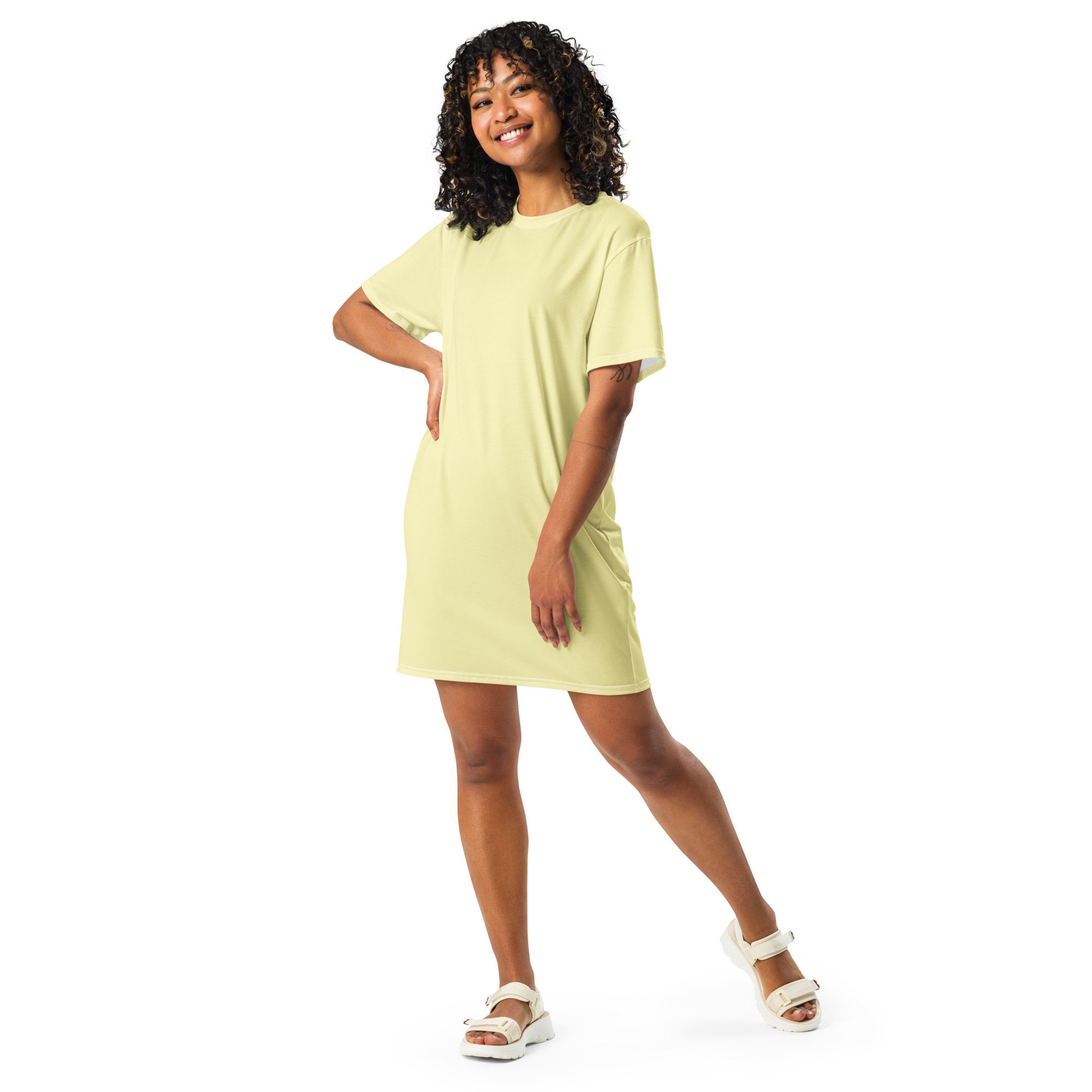 open lace back dress T713 Pale Yellow – Amoris main image 0