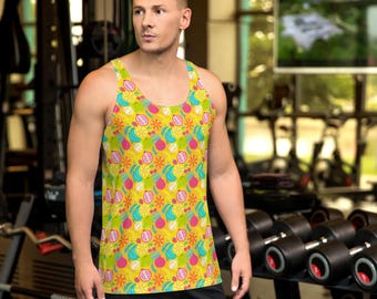 Colorful Tropical Fruit Printed Mens Tank Top, Banana Lover Gifts, Gym Yoga Workout Fitness Tank Top, Bodybuilding Tank, Gym Gifts for Him