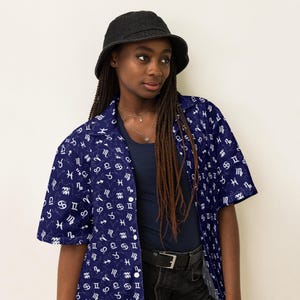 Astrology Horoscope Unisex Button Down Shirt, All Over Print Casual Aesthetic Shirt, Fortune Teller Psychic Shirt, Hippie Collared Shirt