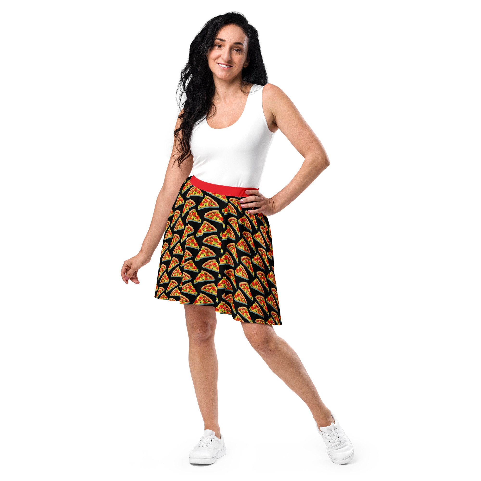 Pizza Junk Food Printed Skater Skirt, Comfy Plus Size Skirt for