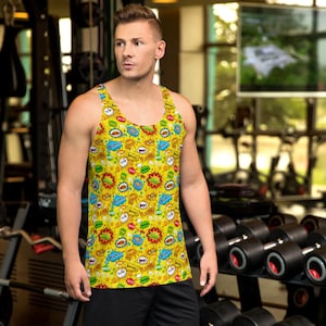 Comics Books Superhero Printed Men&#39;s Tank Top, DC Superhero AOP Gym Workout Tank, Comics Lovers, Fitness Top, Gym Gifts for Him
