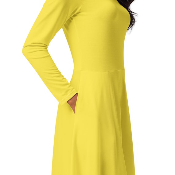 knee length dresses for ladies Ainslee Square Neck Midi Dress in Pastel Yellow