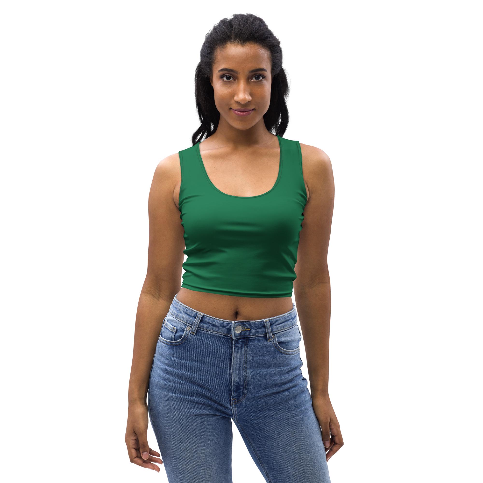Solid Dark Jewel Green Women Cropped Tank Top, Gym Workout Fitness