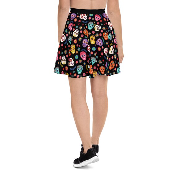 Sugar Skulls Printed Skater Skirt, Colorful Plus Size Skirt