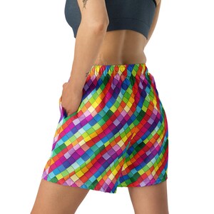 LGBTQ Checkered Athletic Shorts, Gay Lesbian Pride Gym Workout Shorts, Gay Lesbian Gifts, Summer Beach Shorts, Elastic Waist, Plus Size
