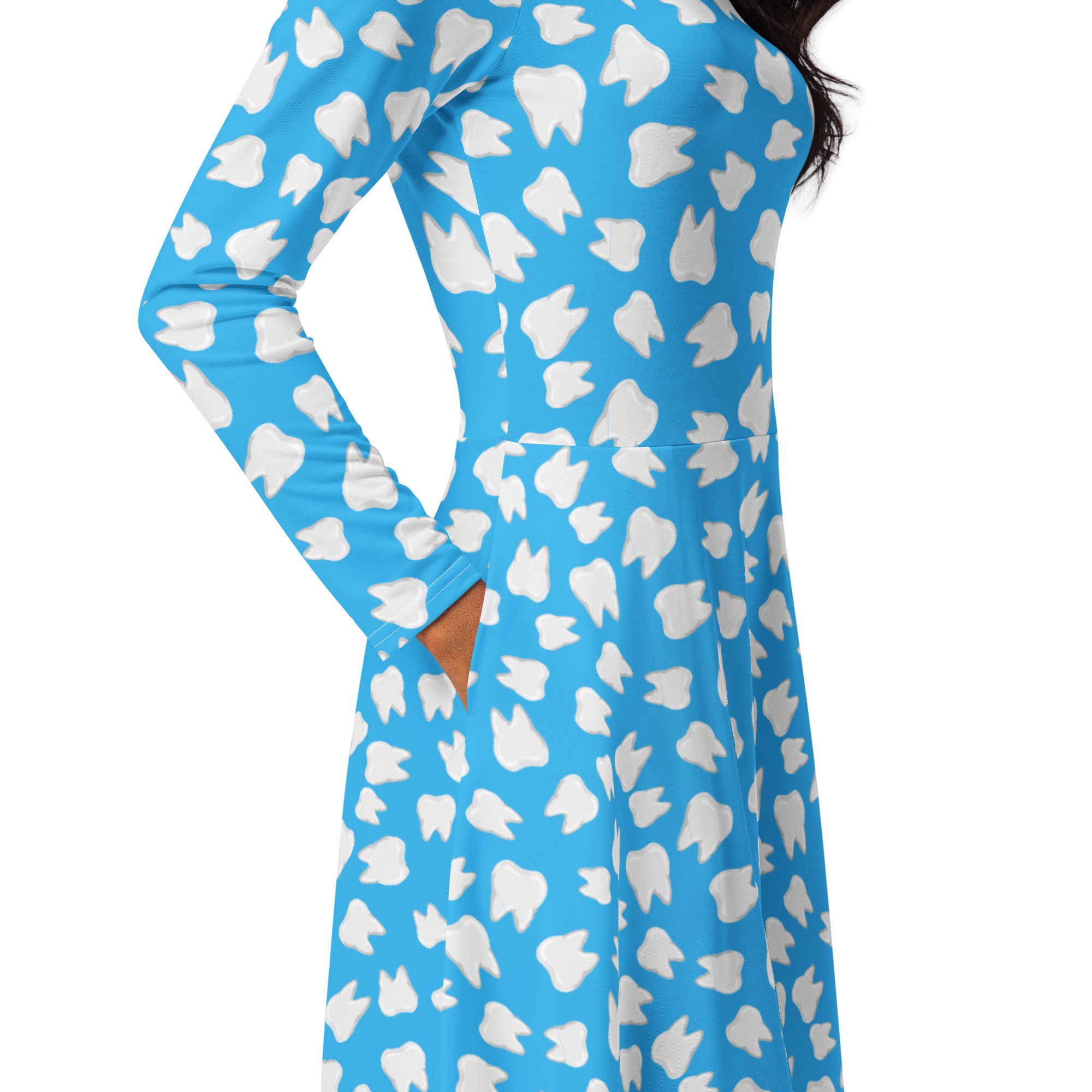 Dental Teeth Patterned Midi Dress, Women Long Sleeve Dress, Tooth Printed Dress, Colorful Dress With Pockets, Dentist Dress, Hygienist Dress - Etsy Dental Teeth Patterned Midi Dress, Women Long Sleeve Dress, Tooth Printed Dress, Colorful Dress With Pockets, Dentist Dress, Hygienist Dress - Etsy