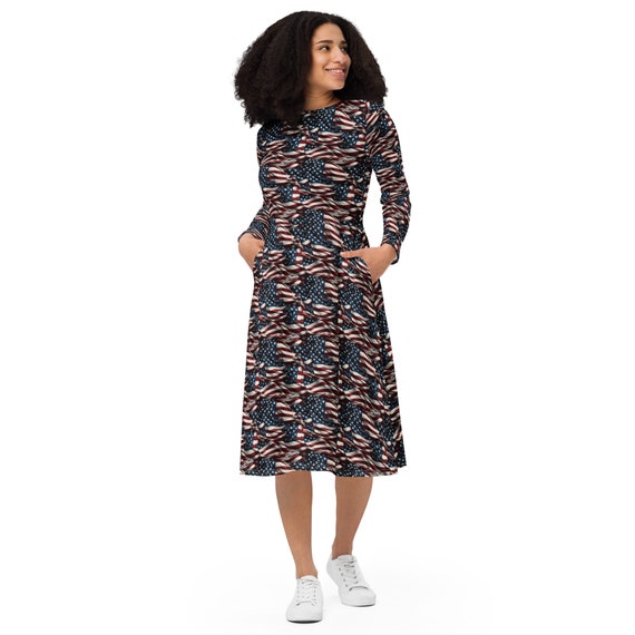 patriotic midi dress Women's 250th Anniversary Patriotic Midi Dress Shift Dress Sundress T Shirt Dress Tee Dress Vacation Casual Holiday Regular Fit Graphic Flag Short Sleeve V Neck Blue Black White Wine Summer 2026 -