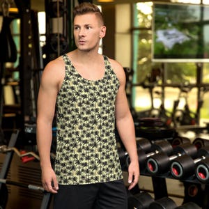 Palm Trees Printed Men&#39;s Tank Top, Gym Workout Fitness Sleeveless Tank Top Shirt, Bodybuilding Training Tank, Summer Top, Boyfriend Gifts