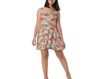 Pigs Printed Skater Dress for Women, Cute Farm Animal Patterned Dress, All Over Print Sleeveless Dress, Unique Plus Size Summer Dress, Gifts