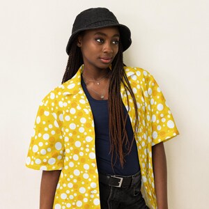 Polka Dotted Unisex Button Down Shirt, All Over Print Casual Aesthetic Shirt, Soft Colorful Dotted Shirt, Comfy Hippie Collared Shirt, Gift