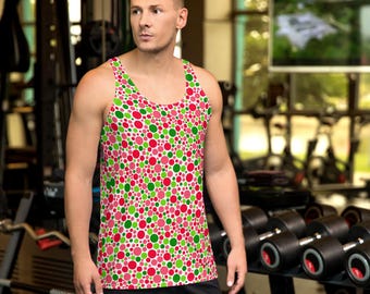 Watermelon Polka Dots Print Men's Tank Top, All Over Print Gym Workout Tank Top, Fitness Muscle Bodybuilding Tank Top Shirt, Gym Gifts