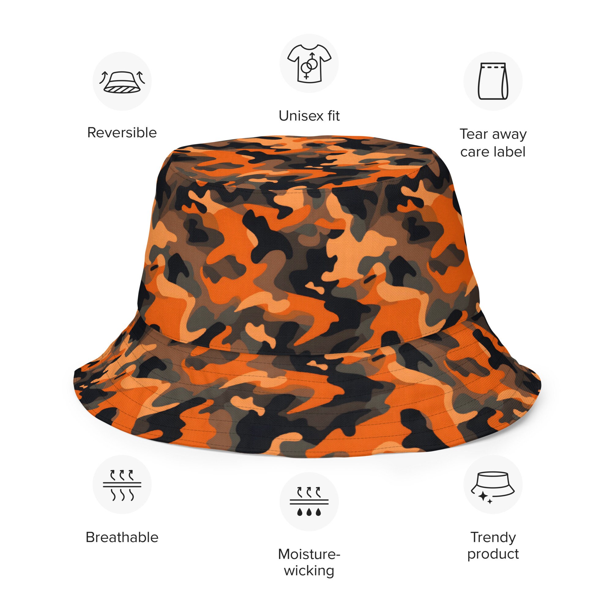 Camo Reversible Bucket Hat, Camouflage Summer Sun Hat, Casual