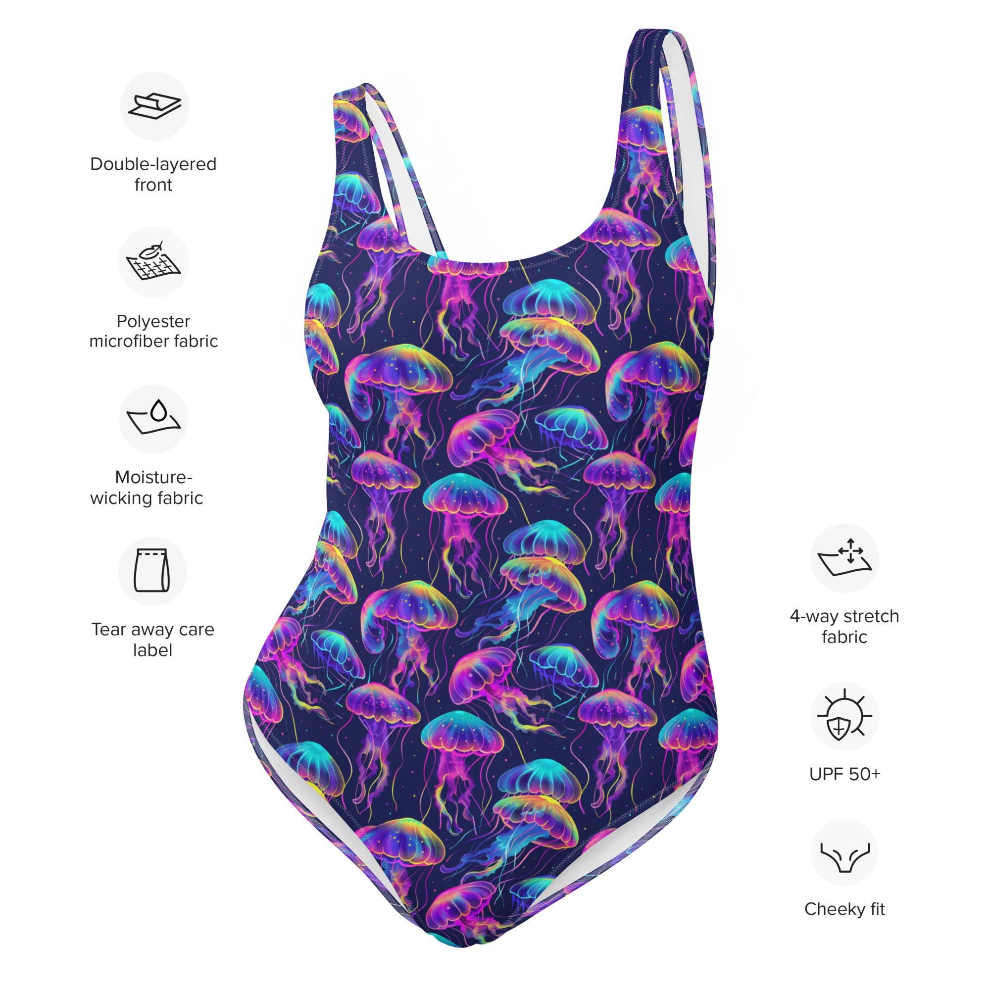 Jellyfish Printed Women's One Piece Swimsuit, Under the Sea Marine