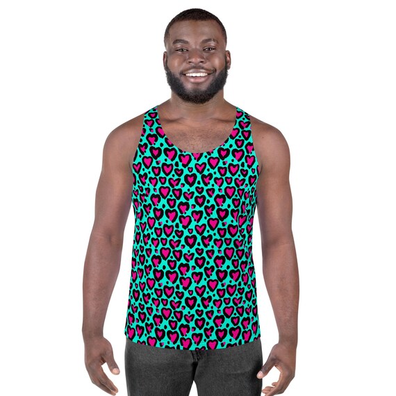 Cheetah Hearts Printed Men's Tank Top, Valentine's Day Sleeveless