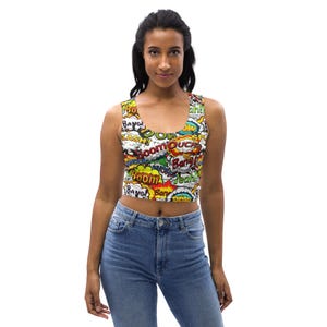 Comics Books Superhero Printed Women Tank Top, DC Superhero AOP Gym Workout Crop Top, Comics Lovers, Fitness Tops, Gym Gifts for Her