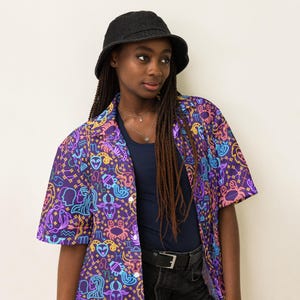 Astrology Horoscope Unisex Button Down Shirt, All Over Print Casual Aesthetic Shirt, Fortune Teller Psychic Shirt, Hippie Collared Shirt