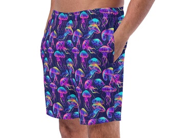 Nautical Jellyfish Printed Mens Swim Trunks, Summer Beach Swimming Trunks, Resort Wear, Bathing Surfing Shorts, Jellyfish Lover Gift