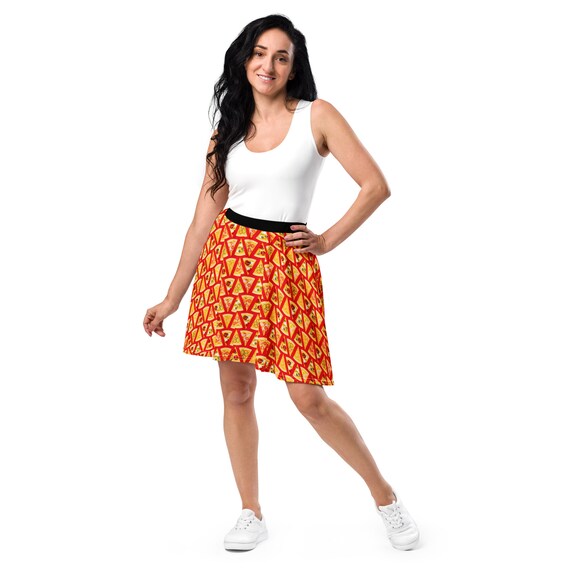 Pizza Junk Food Printed Skater Skirt, Comfy Plus Size Skirt for