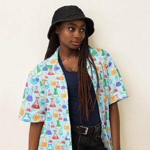 Science Chemistry Printed Button Down Shirt, Science Nerd Geeky Shirt, Chemistry Teacher Student Shirt, Y2K Fashion Loungewear Shirt, Unisex