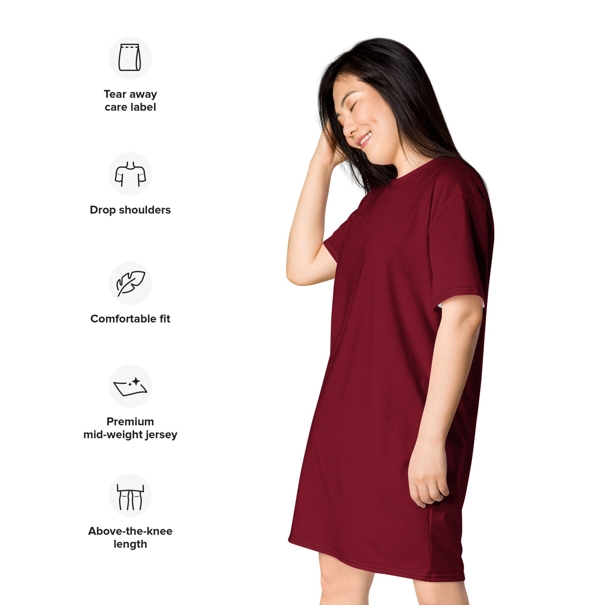 dark red t shirt dress Solid Bright Red T-shirt Dress for Women, Cute Aesthetic Fashion Shirt Dress, All over Print, Loungewear, Aloha Hawaiian Beach Dress