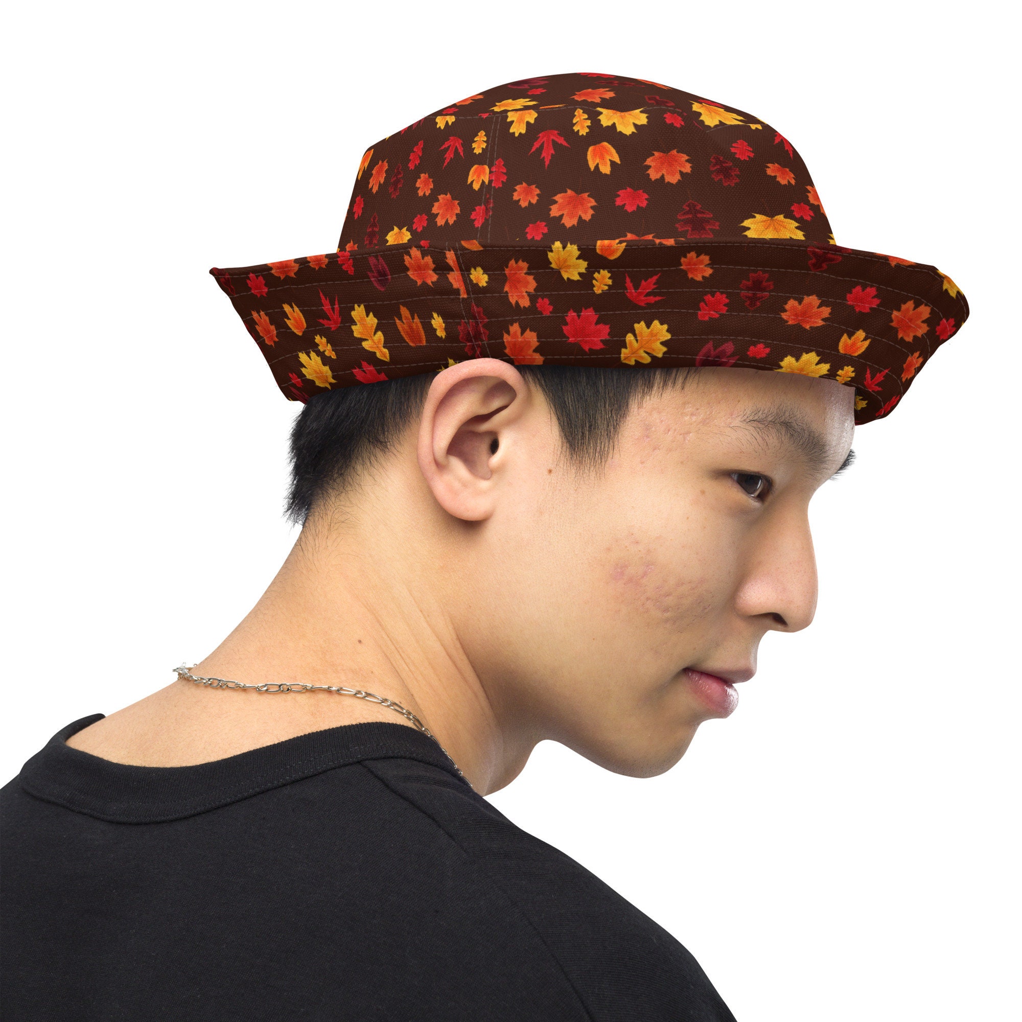 Vintage Leaf Print Leather Bucket Hat Bucket Hat Forest Green Leaves Large – IslandGirlMick main image 4