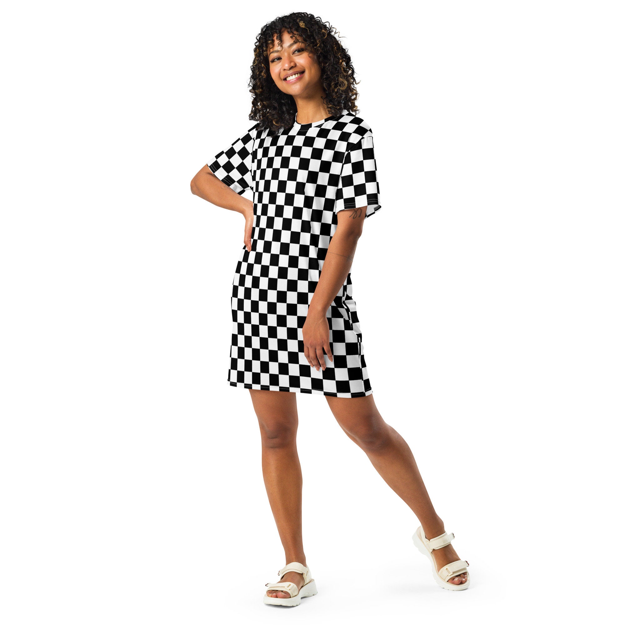 Black and White Checkered T-shirt Dress, Streetwear Aesthetic Tee Shirt Dress, All Over Print Loungewear Dress, Loose Fit Urban Clothing - Etsy Black and White Checkered T-shirt Dress, Streetwear Aesthetic Tee Shirt Dress, All Over Print Loungewear Dress, Loose Fit Urban Clothing - Etsy