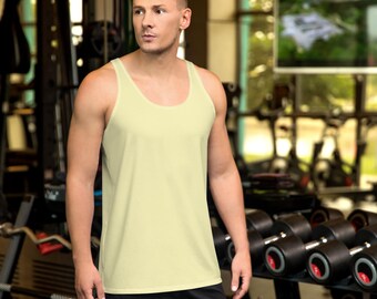 Solid Pastel Yellow Men's Tank Top, Gym Workout Fitness Sleeveless Tank Top Shirt, Bodybuilding Training Tank, Summer Top, Boyfriend Gifts